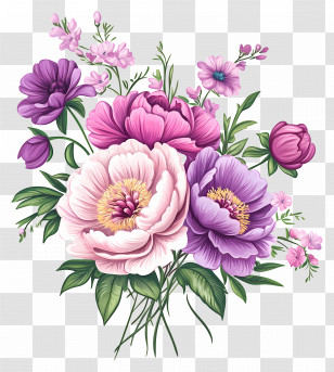 Pink Bouquet - Beautiful Flower Bouquet With Pink And Purple Blooms Transparent PNG