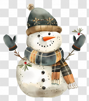 Snowman - Snowman With Scarf And Winter Hat Illustration Transparent PNG