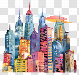 City Skyline - Colorful City Skyline Illustration Transparent PNG