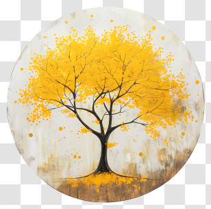 Yellow Maple Tree - Abstract Yellow Tree In Circular Frame Illustration Transparent PNG