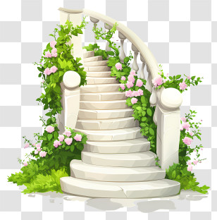 Spring Stairs - Elegant Garden Stairs With Flowers Transparent PNG