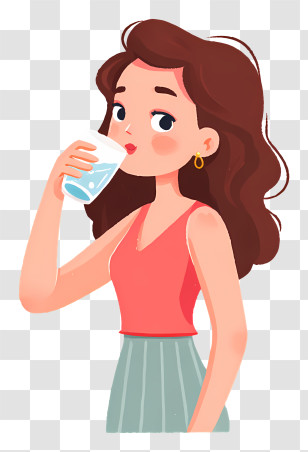 Girl Drinking Fresh Water - Girl Drinking Water Illustration Transparent PNG