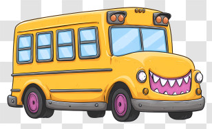 Cartoon School Bus - Cartoon Yellow School Bus With Smile Transparent PNG