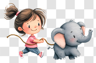 Girl Elephant - Little Girl Leading Elephant Transparent PNG
