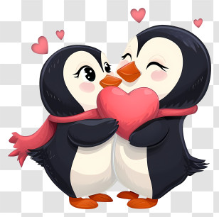 Cartoon Valentine Penguin - Adorable Cartoon Penguins Holding Heart Transparent PNG