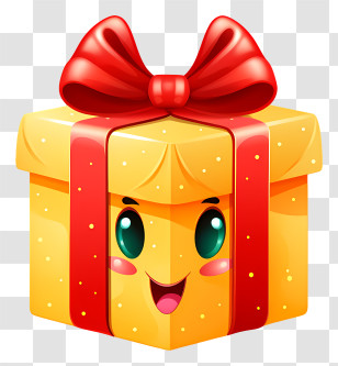 Yellow Gift Box - Smiling Gift Box With Red Ribbon Bow Transparent PNG