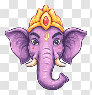 Indian God Ganesh Face - Decorative Purple Elephant Head Transparent PNG