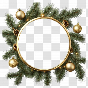 Christmas Frame Gold - Decorative Christmas Wreath With Ornaments Transparent PNG