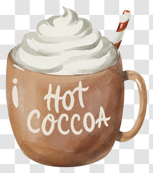 Watercolor Painting - Hot Cocoa With Cream In Artistic Mug Transparent PNG