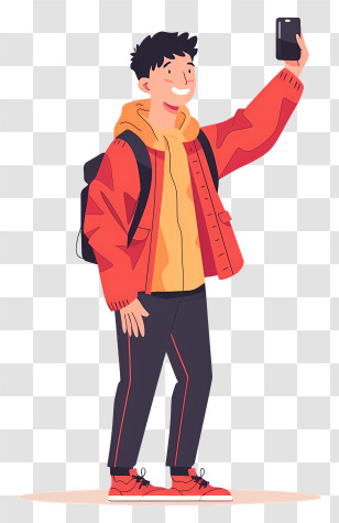 Man Taking Selfie - Boy Taking Selfie In Red Jacket Transparent PNG