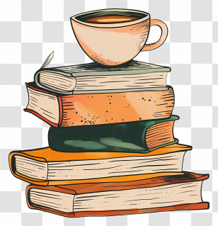 Books Drawing - Stack Of Books With Coffee Cup Transparent PNG