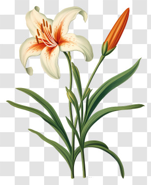 White Lily Flower - White Lily Flower And Bud Illustration Transparent PNG