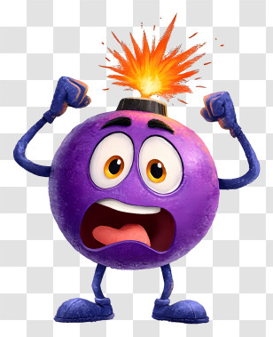 Cartoon Bomb - Panicking Purple Bomb Transparent PNG