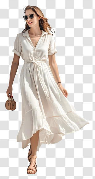 Casual Dress - Woman In White Dress Walking Transparent PNG