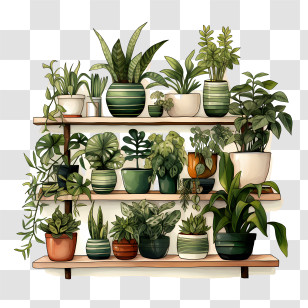 Houseplant Appreciation Day - Stylish Arrangement Of Potted Plants On Wooden Shelves Transparent PNG