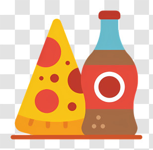 Cartoon Image - Pepperoni Pizza Slice And Soda Bottle Transparent PNG