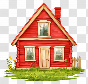 Red Wooden House With A Picket Fence - Red Wooden House With Picket Fence Illustration Transparent PNG