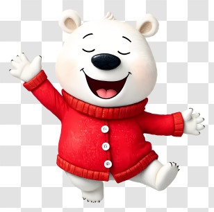 Cute Cartoon Polar Bear - Happy White Bear In Red Sweater Transparent PNG
