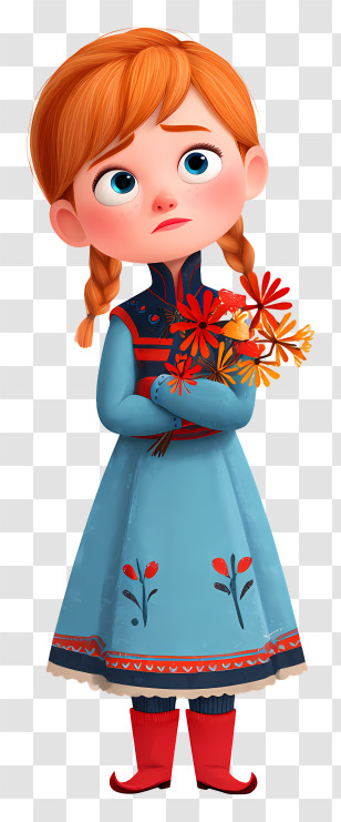 Frozen Anna - Red-haired Cartoon Girl With Flowers Transparent PNG