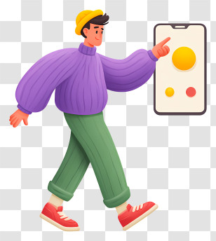 Man Interacting With Smartphone - Casual Guy Tapping Smartphone Transparent PNG