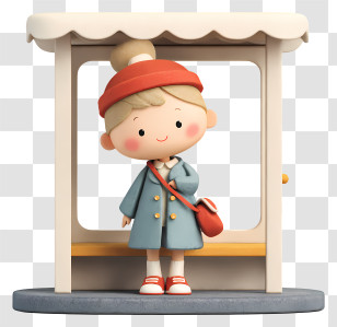 Girl Student At Bus Stop - Cute Little Girl At Bus Stop Transparent PNG