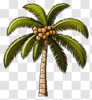 Flat Coconut Tree - Detailed Illustration Of A Coconut Palm Tree Transparent PNG