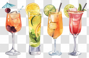 Watercolor Cocktail - Variety Of Colorful Cocktails Transparent PNG
