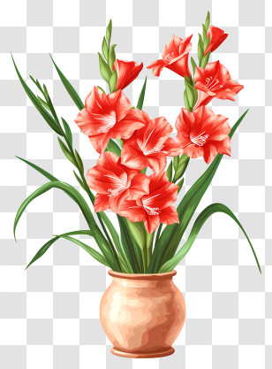 Gladiolus - Red Gladiolus Flowers In Vase Transparent PNG
