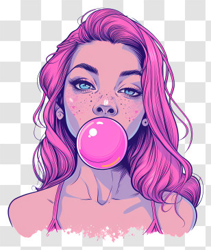 Bubble Gum Day - Girl Blowing Pink Bubblegum Transparent PNG