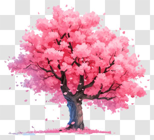 Flat Cherry Blossom Tree - Beautiful Pink Cherry Blossom Tree Illustration Transparent PNG