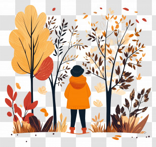 Autumn Begins - Fall Season Illustration With A Person And Colorful Leaves Transparent PNG