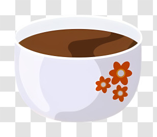 Korea Food - White Bowl With Brown Liquid And Flower Design Transparent PNG