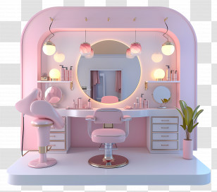 Hair Salon - Pink Vanity With Mirror And Chair Transparent PNG