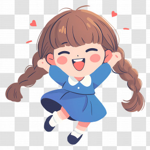 Little Girl Cartoon - Cute Girl With Braids And Hearts Transparent PNG