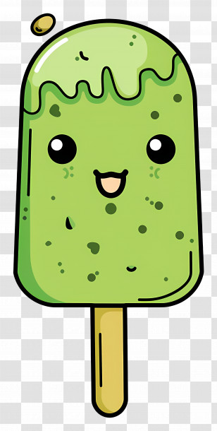 Matcha Ice Cream - Smiling Green Popsicle Cartoon Transparent PNG