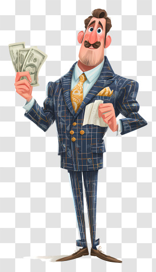 Businessman Holding Money - Cartoon Man With Money Transparent PNG