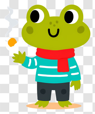 Frog Holding Peeled Boiled Egg - Green Frog With Scarf Cartoon Transparent PNG