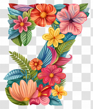 Number 7 - Colorful Floral Number Seven Transparent PNG