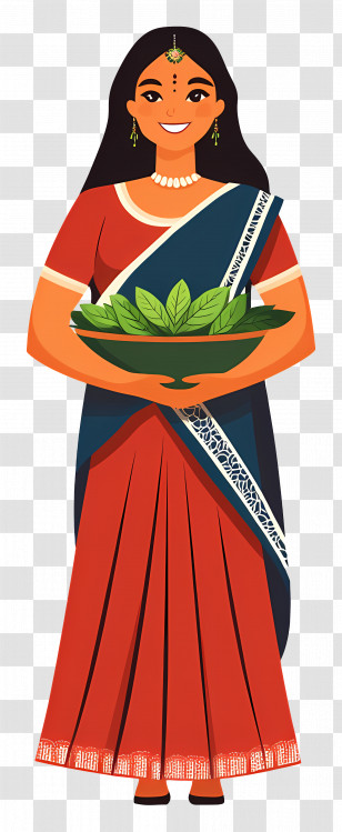 Indian Woman - Indian Woman Holding Green Leaves In Traditional Attire Transparent PNG