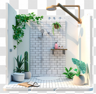 Outdoor Shower - Modern Indoor Shower With Plants Transparent PNG