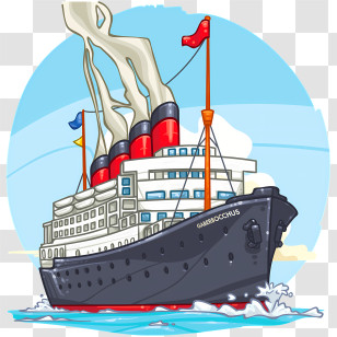 Cartoon Yacht - Illustrated Luxury Cruise Ship At Sea Transparent PNG