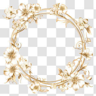 Wedding Frame - Golden Floral Wreath With Ornamental Design Transparent PNG