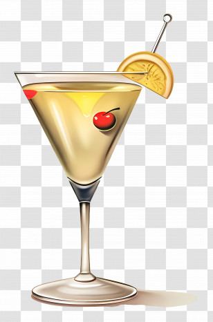 World Martini Day - Cocktail Glass With Cherry And Lemon Slice Transparent PNG