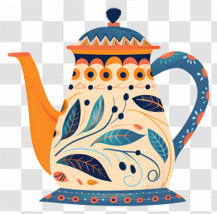 Tea Pot - Ornate Decorative Teapot With Leaf Patterns Transparent PNG