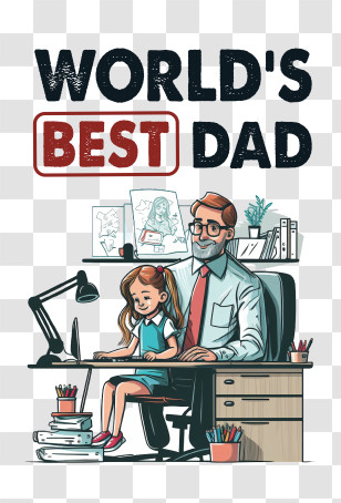 Best Dad
 - Illustration Of Father And Daughter At Desk Transparent PNG