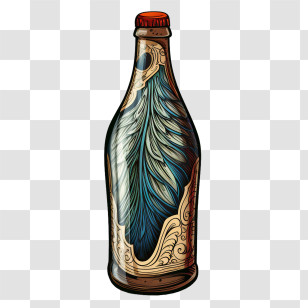 Beer Bottle - Decorative Beer Bottle With Feather Design Transparent PNG