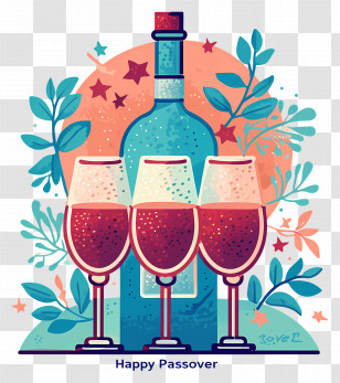 Happy Passover - Passover Celebration With Wine And Bottle Transparent PNG