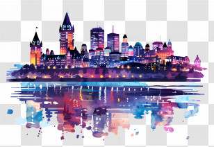 Quebec City Skyline - Colorful Watercolor Cityscape Illustration Transparent PNG