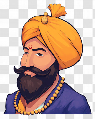 Guru Govind Singh Jayanti - Cartoon Historical Figure In Blue And Yellow Turban Transparent PNG