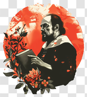 Shakespeare Day - Historical Man Holding A Book With Flowers Transparent PNG